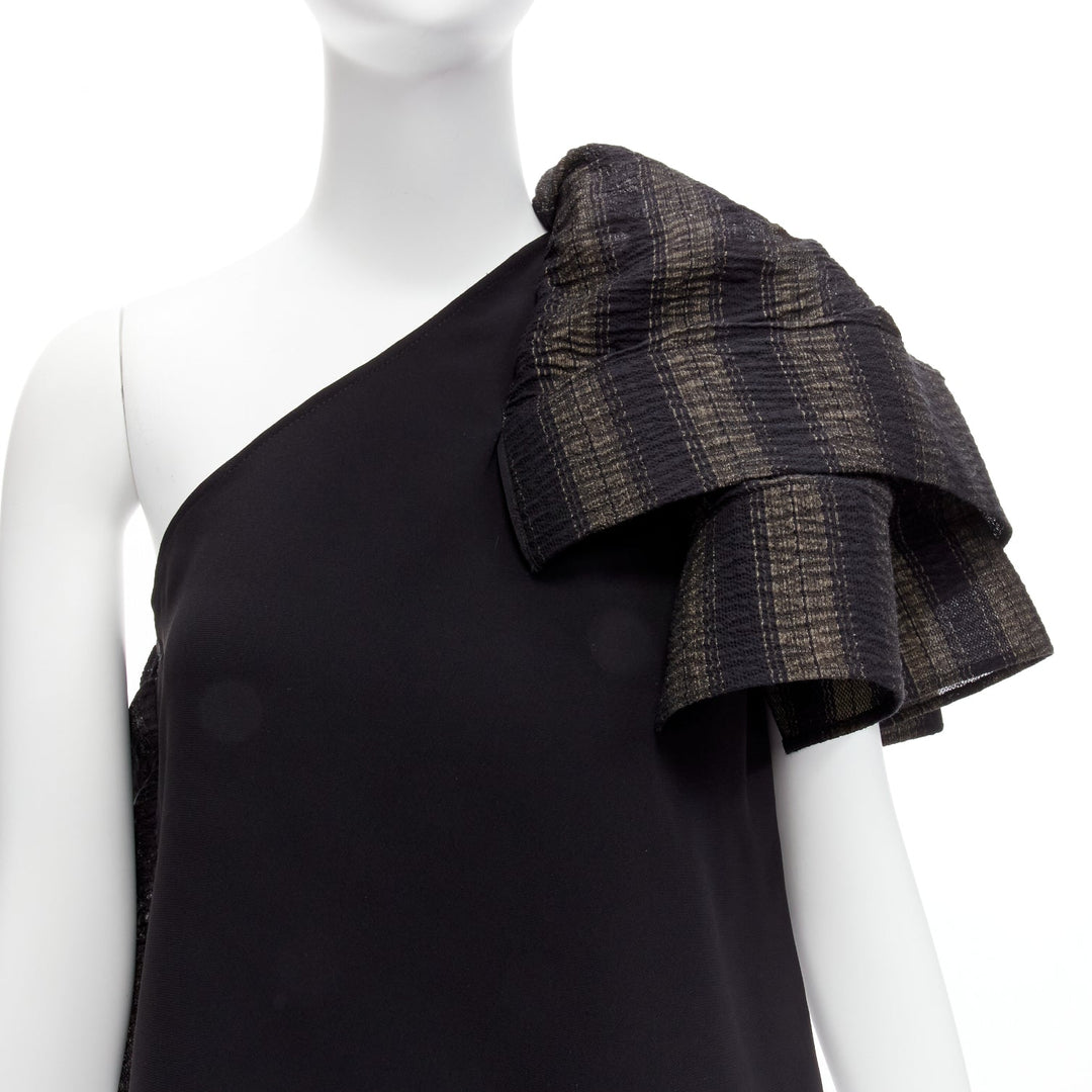 MATICEVSKI 2020 Attest One Shoulder Ruffle black grey tiered sleeve top AUS8 S