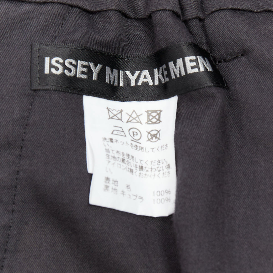 ISSEY MIYAKE MEN grey 100% wool textured cropped pants JP1 S