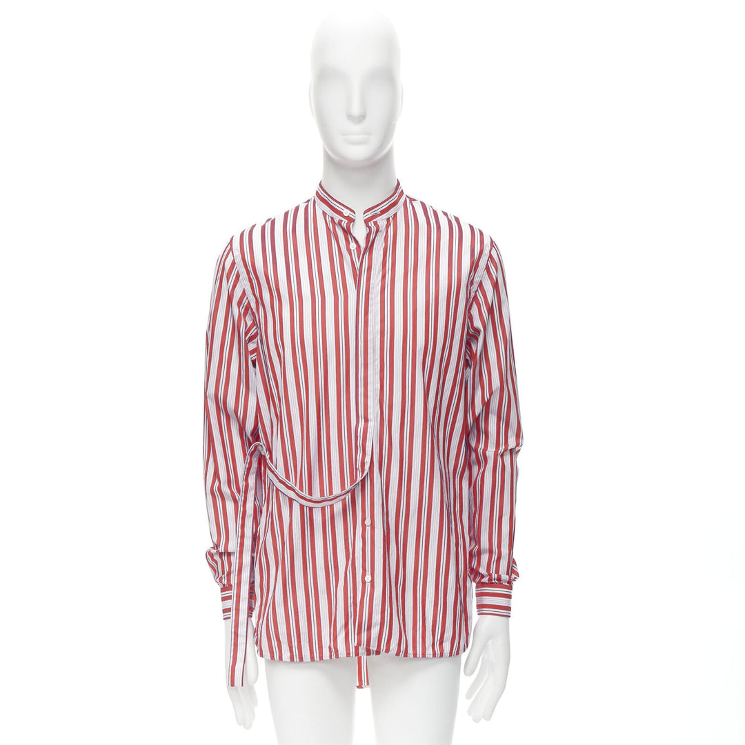 JIL SANDER 100% cotton red vertical stripes deconstructed placket shirt EU38 S