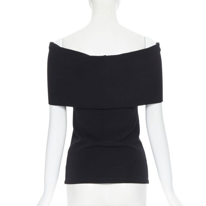 ROSETTA GETTY black knitted foldover banded off shoulder stretch top XS