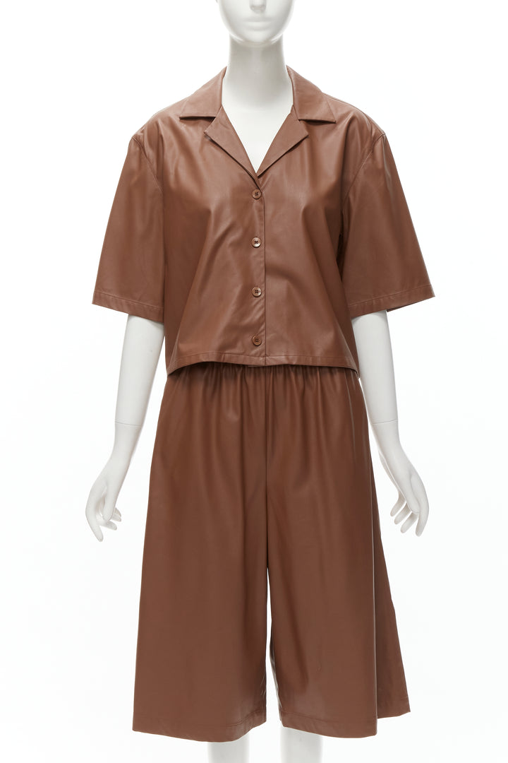 TIBI brown faux leather boxy fit shirt culotte wide shorts S