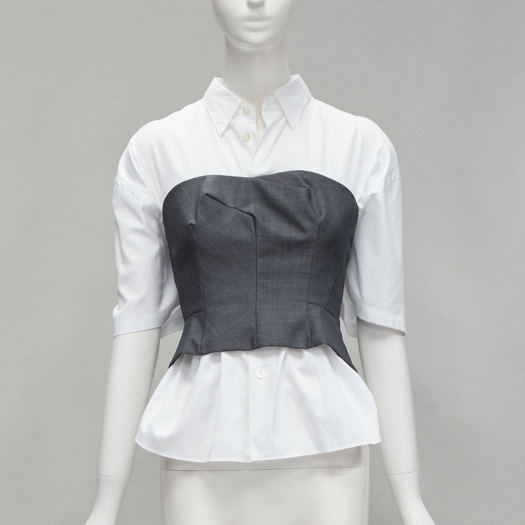JUNYA WATANABE 2018 grey bias cut bustier deconstructed gathered back shirt XS