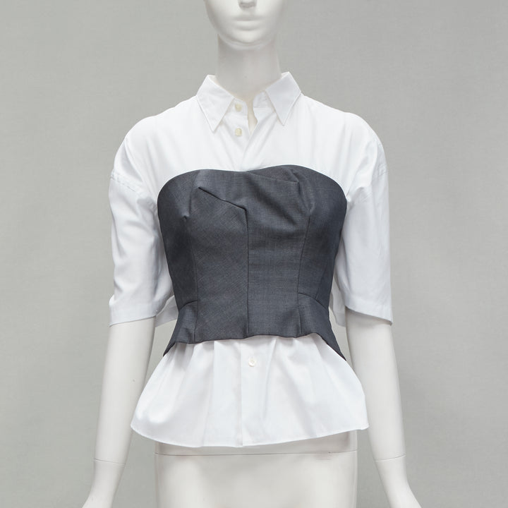 JUNYA WATANABE 2018 grey bias cut bustier deconstructed gathered back shirt XS