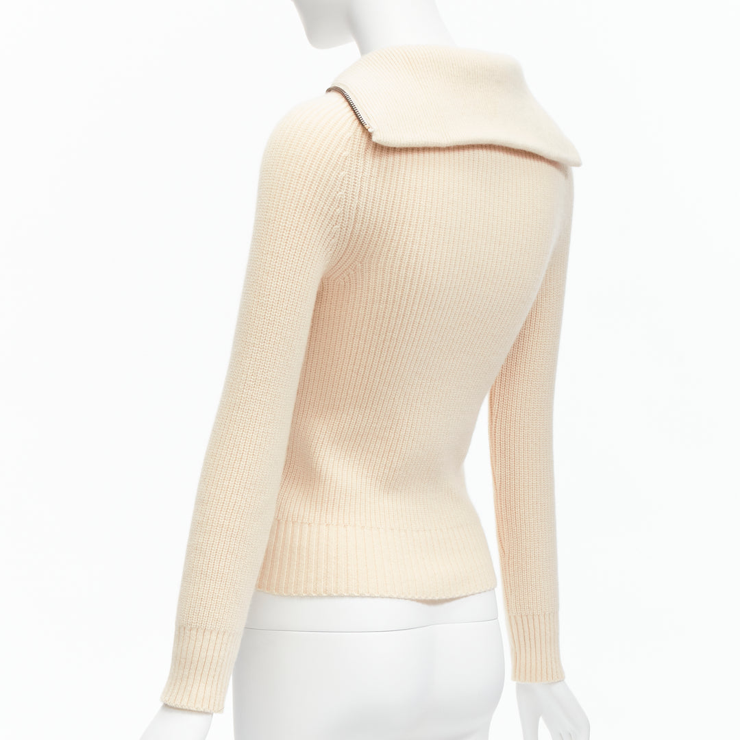PETAR PETROV 2022 100% cashmere cream half zip sailor collar sweater FR34 XS