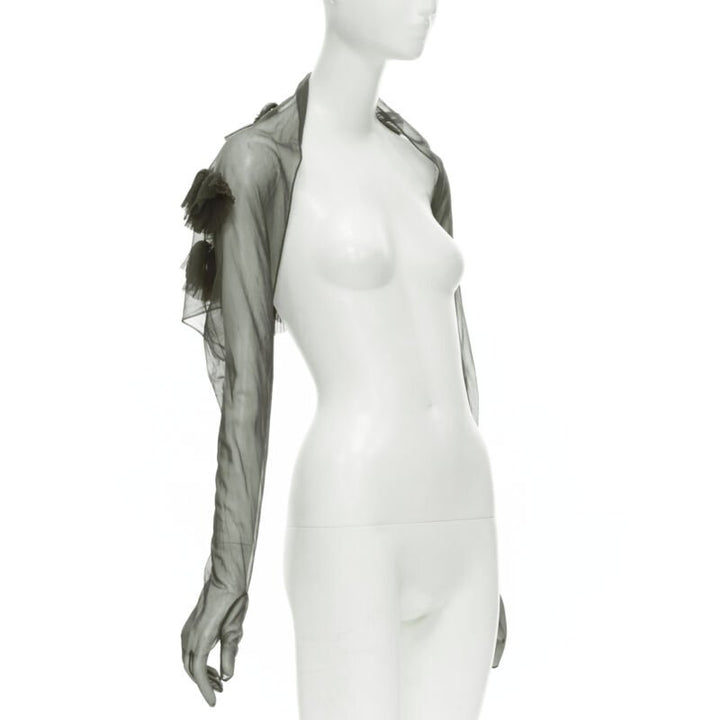 COMME DES GARCONS 1990 Vintage Runway grey sheer pleated ruffle gloves shrug