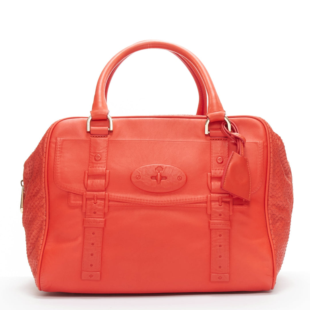 MULBERRY Shadow Maisie Clipper red embossed leather scaled travel satchel bag
