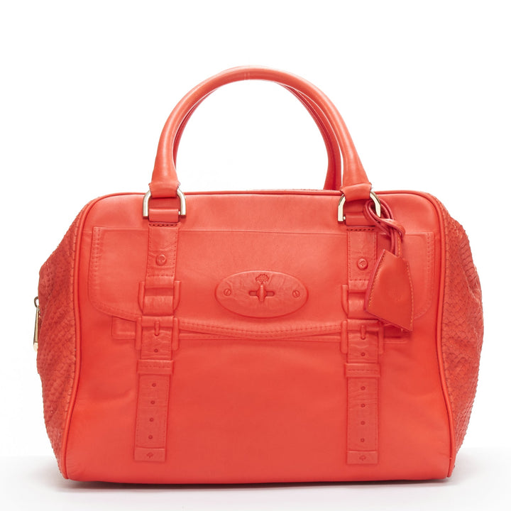 MULBERRY Shadow Maisie Clipper red embossed leather scaled travel satchel bag
