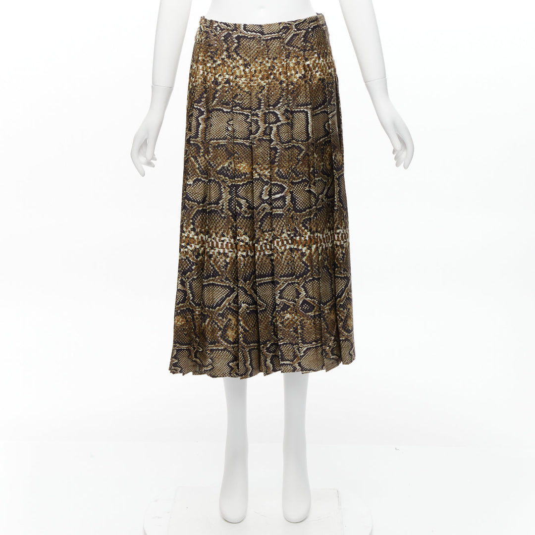 VICTORIA BECKHAM 100% silk  brown animal print pleated midi skirt UK6 XS