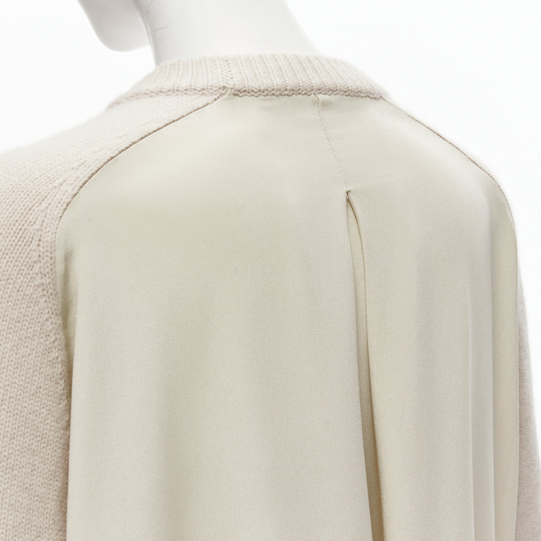 TIBI 100% cashmere beige contrast bow tie cuff oversized sweater S