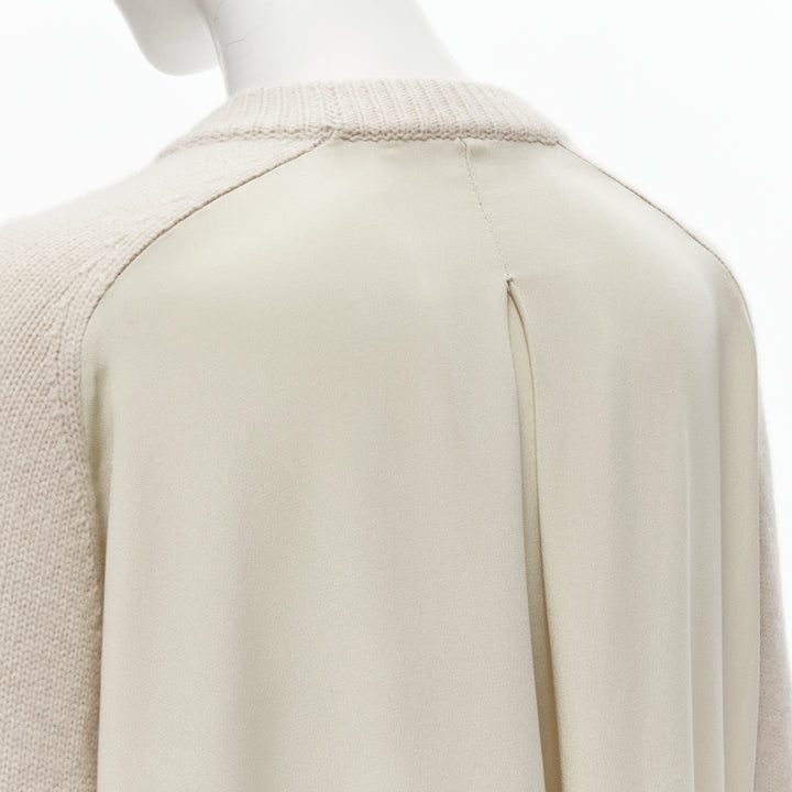 TIBI 100% cashmere beige contrast bow tie cuff oversized sweater S