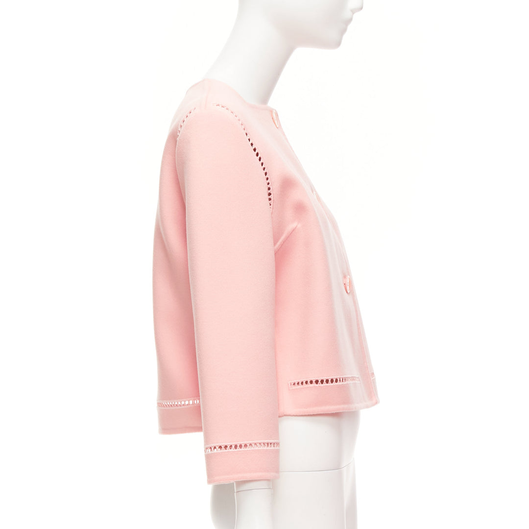 ERMANNO SCERVINO pink 100% virgin wool eyelet trim shell button jacket IT42 M