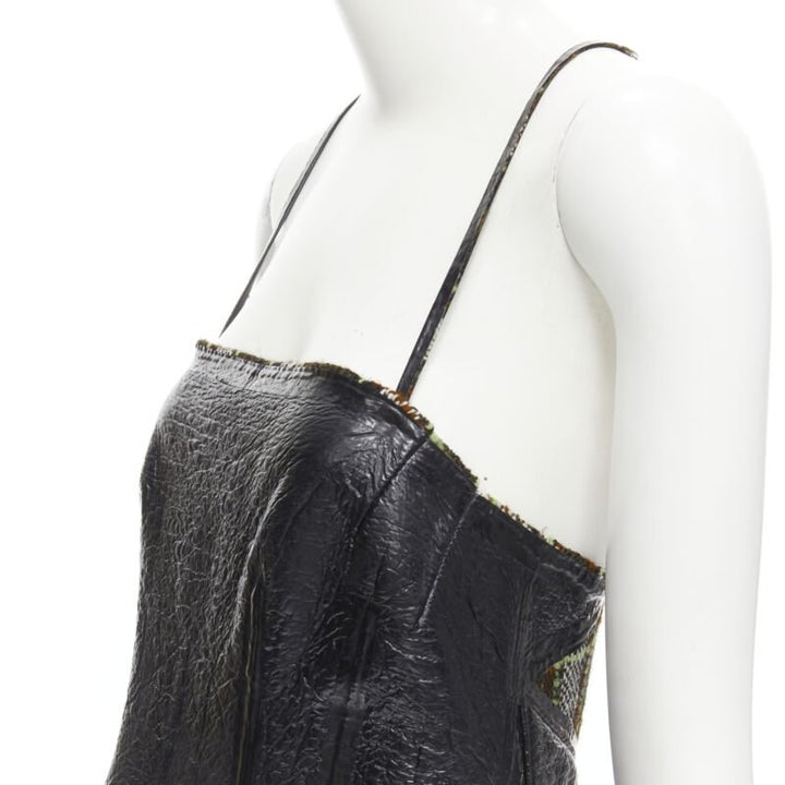 Runway JUNYA WATANABE 2005 black lacquered bust green tweed  cocktail dress M