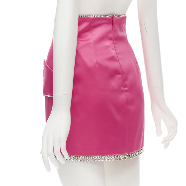 GIUSEPPE DI MORABITO pink satin bling crystal rhinestone mini skirt IT38 XS