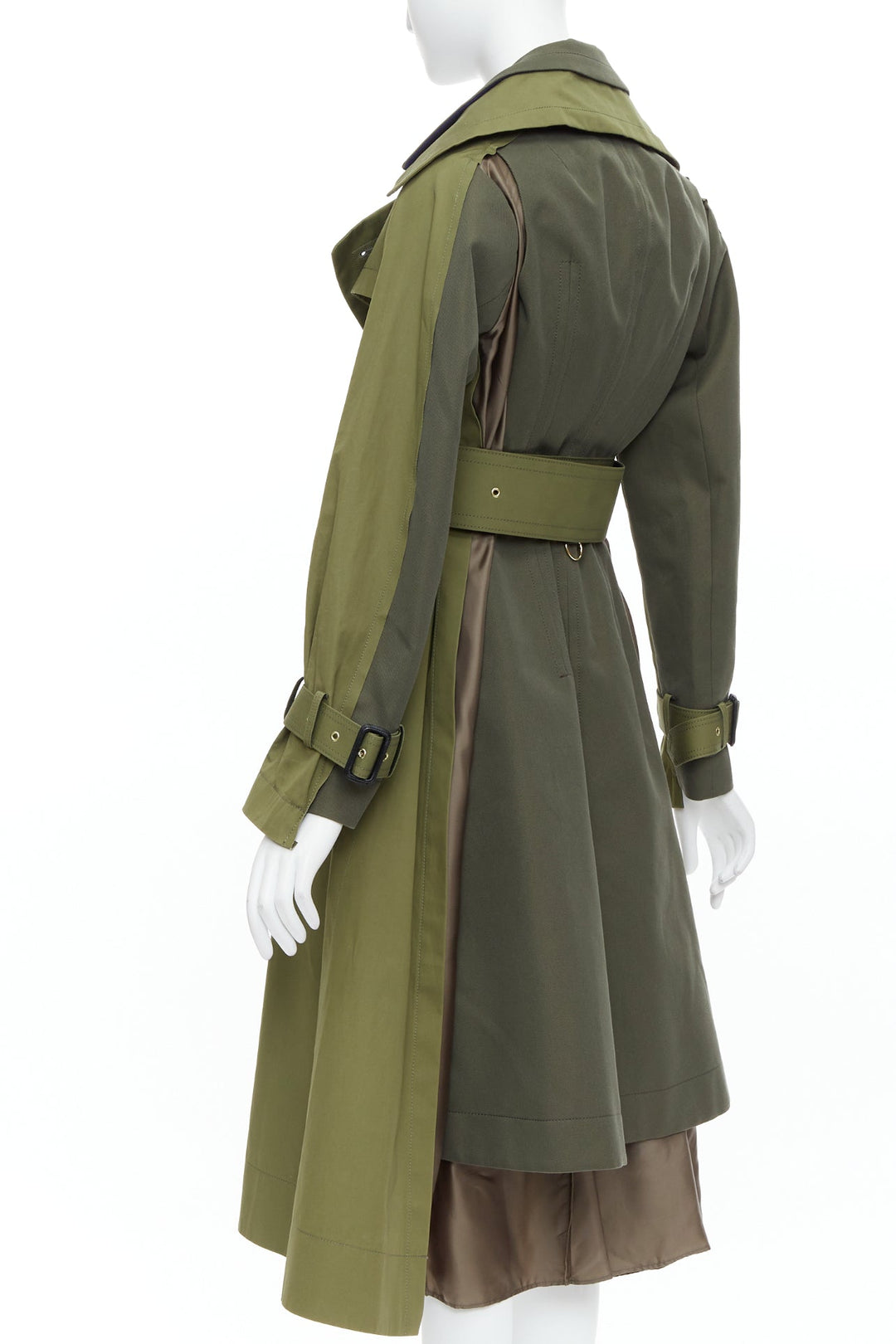 SACAI 2020 green cotton gabardine double layered belted trench coat JP1 S