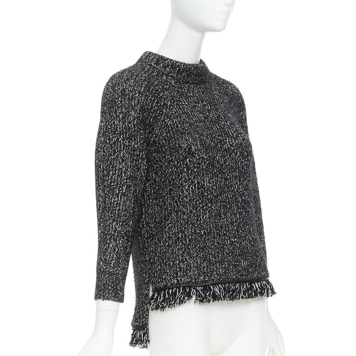 ALEXANDER MCQUEEN grey frayed fringe step hem raglan knit sweater S
