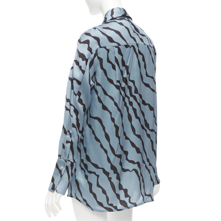 VVB VICTORIA BECKHAM blue black diagonal stripe asymmetric shoulder shirt UK10 M