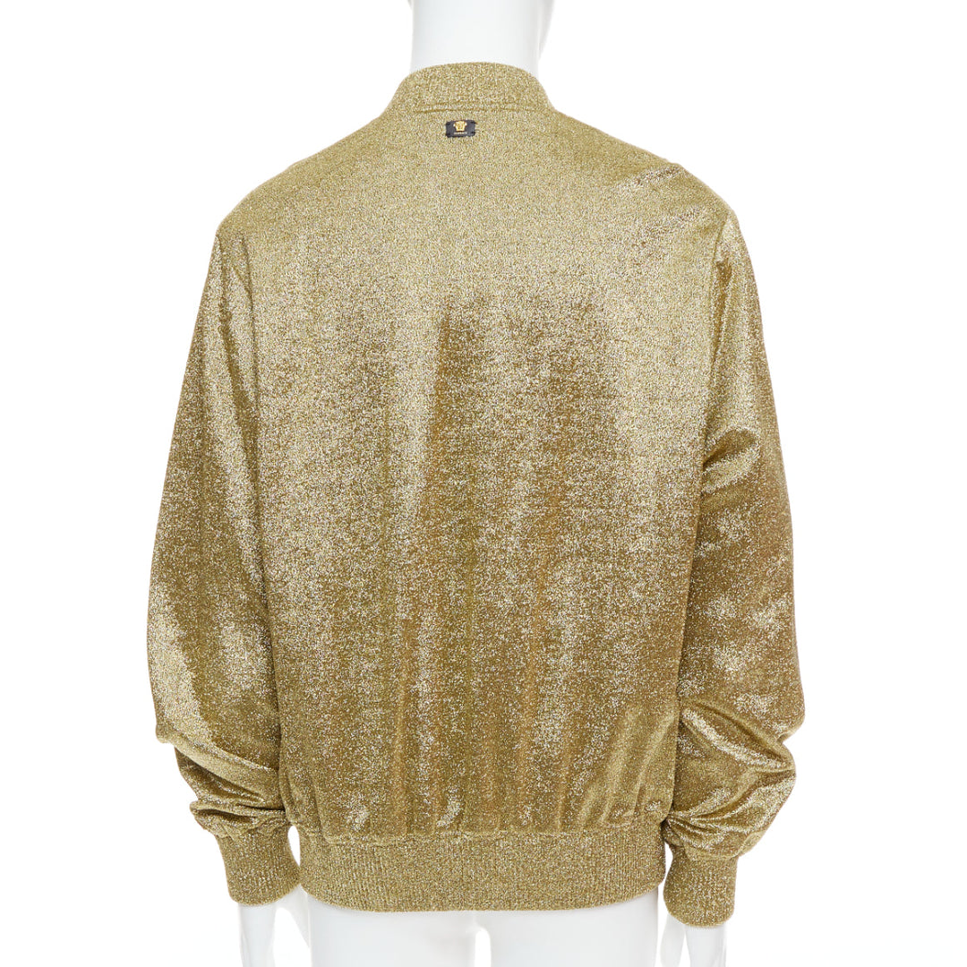 VERSACE gold medusa blue crystal crown metallic lurex bomber jacket