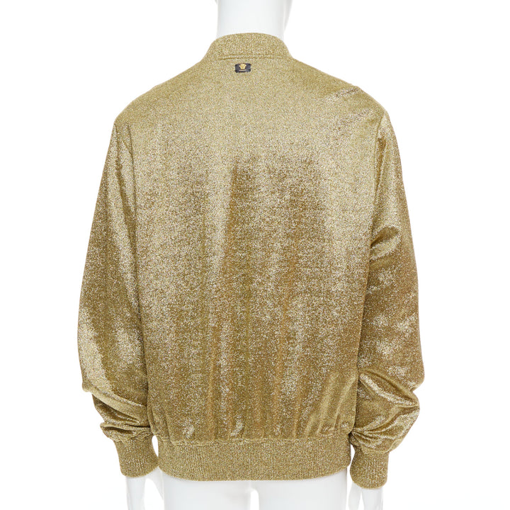 VERSACE gold medusa blue crystal crown metallic lurex bomber jacket