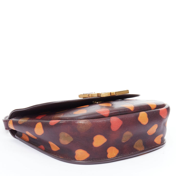 SAINT LAURENT Kaia brown heart embossed print YSL crossbody bag