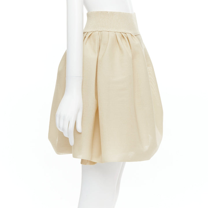 CHANEL light beige gold CC logo button flared skater skirt FR40 L