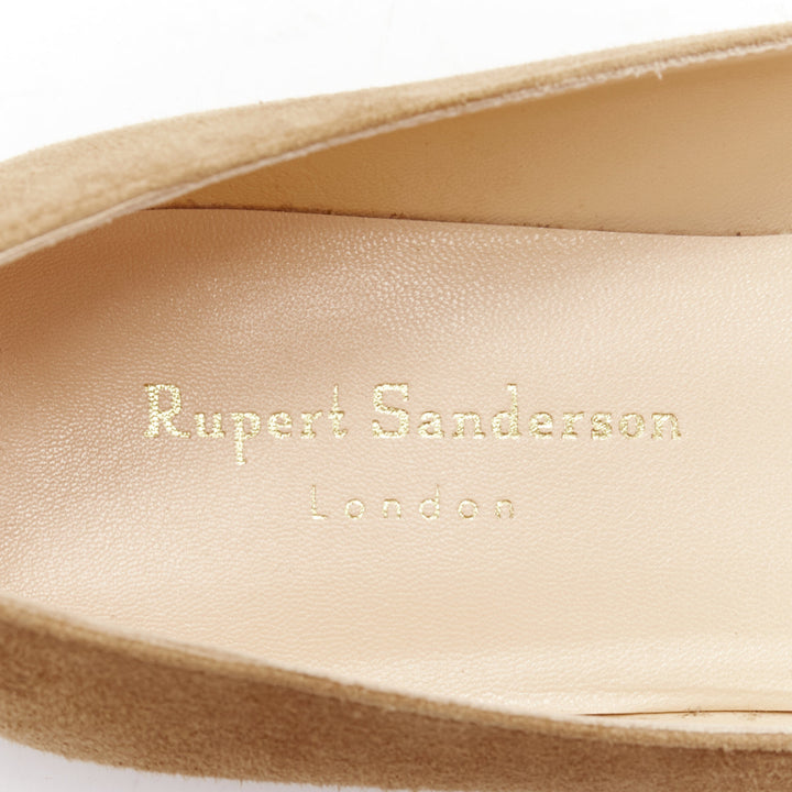 RUPERT SANDERSON Aga 10 sand suede square bukle flats EU37.5