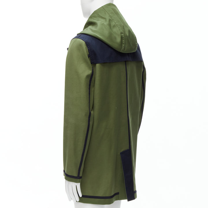 VALENTINO Reversible green navy cotton poplin oversized collar mid coat EU48 M