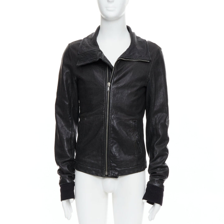 RICK OWENS black lambskin leather Olmar Mirta zip motorcycle jacket XS
