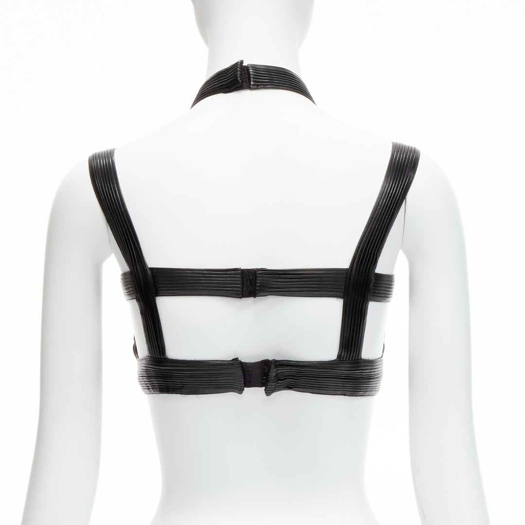 rare GIVENCHY Riccardo Tisci 2014 Runway black pleated leather harness bra top
