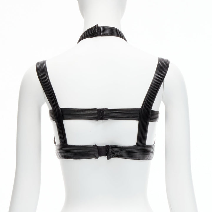 rare GIVENCHY Riccardo Tisci 2014 Runway black pleated leather harness bra top
