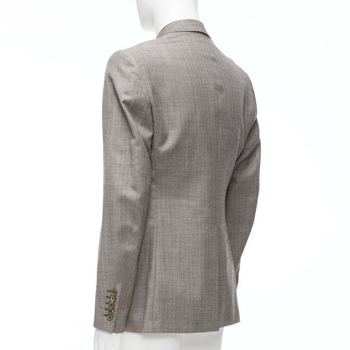 GUCCI 100% wool grey red checkered pocketed boxy long sleeve blazer IT50 L