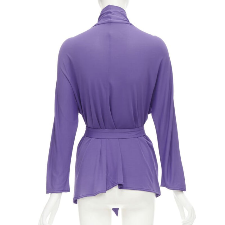 HERMES purple viscose scoop neck double layered belted cardigan top FR38 S