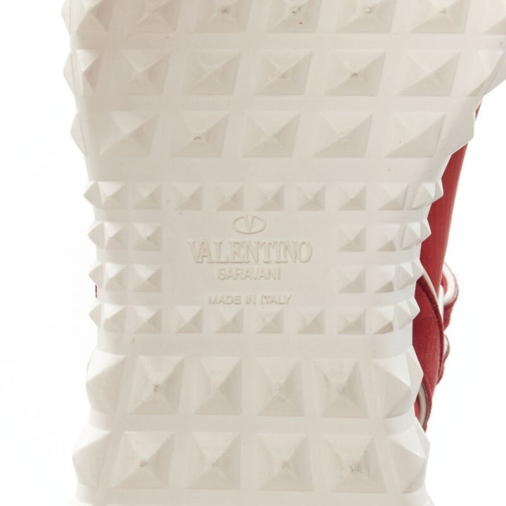 VALENTINO Free Rockstud Bodytech red sock knit white stud high top sneaker EU36