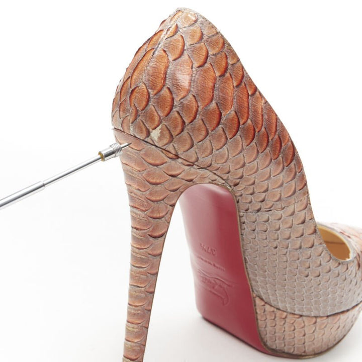 CHRISTIAN LOUBOUTIN Bianca 140 orange grey scaled leather platform pump EU37.5