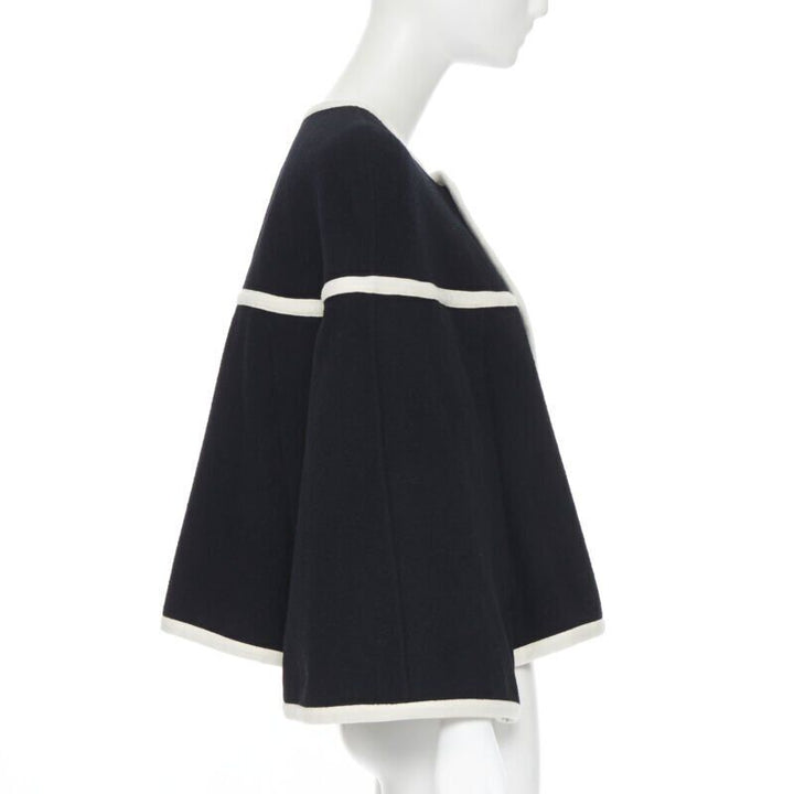 vintage COMME DES GARCONS 1989 Runway black white trimmed cape poncho jacket M