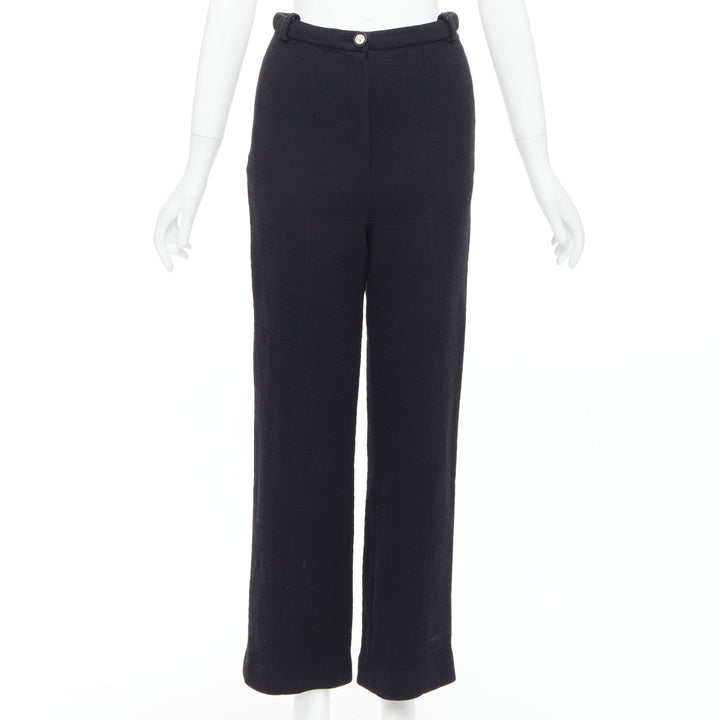 CHANEL black cotton blend 5 crystal button structured pants FR36 S