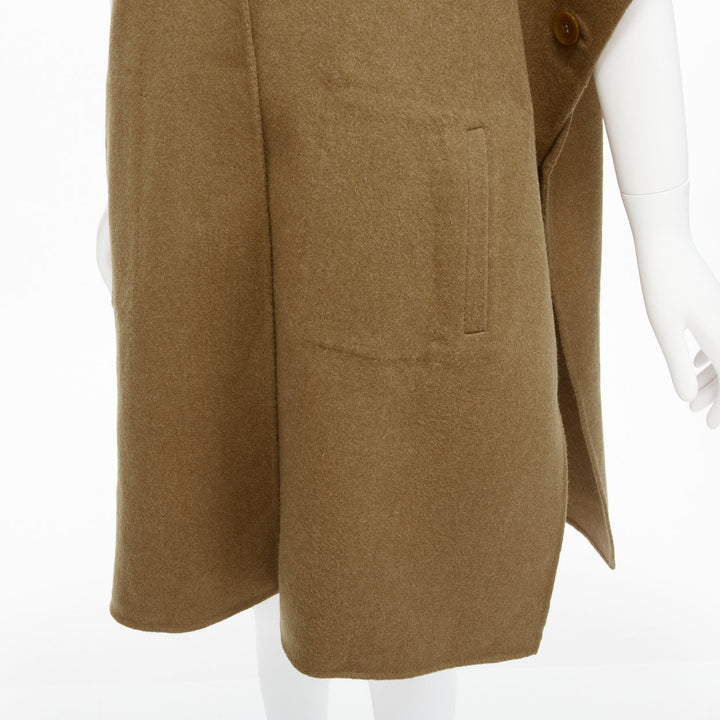 TIBI brown virgin wool angora cape sleeve high collar coat US0 XS