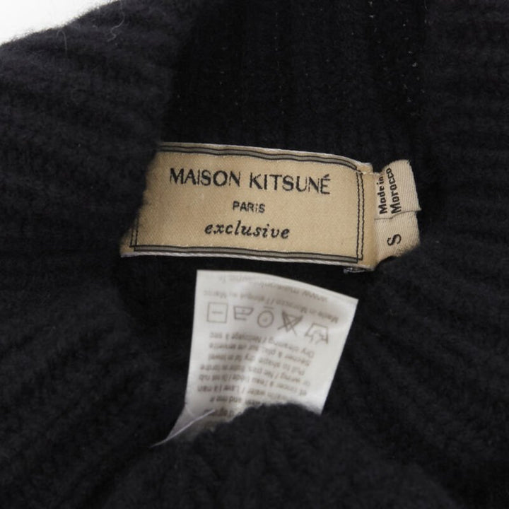 MAISON KITSUNE black 100% lambs wool chunky knit high neck sweater S