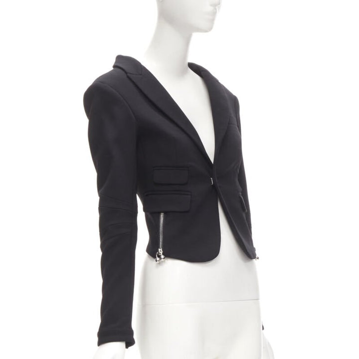 DSQUARED2 silver punk Barbell Piercing zipper black cropped blazer S