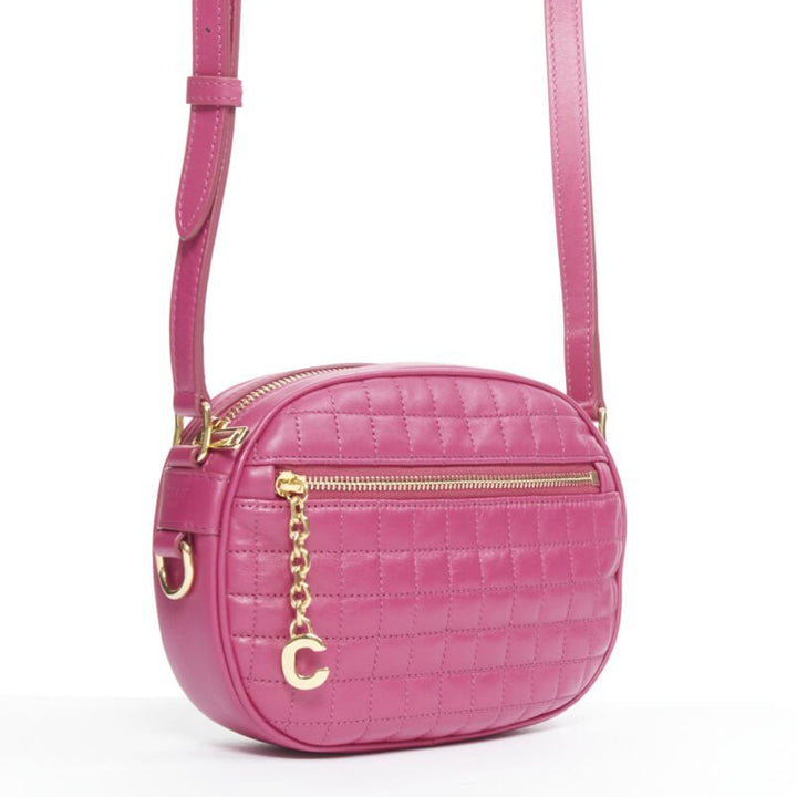 CELINE Hedi Slimane 2019 C Charm pink quilted small crossbody camera bag