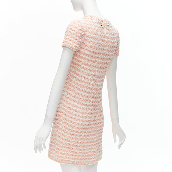 CHANEL Karl Lagerfeld 18P pink boucle plastic resin chain trim dress FR38 M