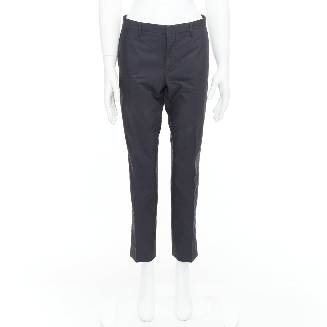 LANVIN black wool blend crepe concealed fly tapered trousers FR44 XS
