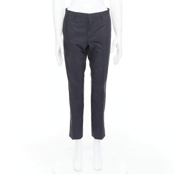 LANVIN black wool blend crepe concealed fly tapered trousers FR44 XS