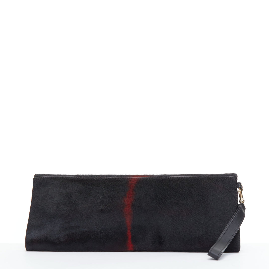 GIVENCHY Shark black red ponyhair gold turnlock foldover clutch bag