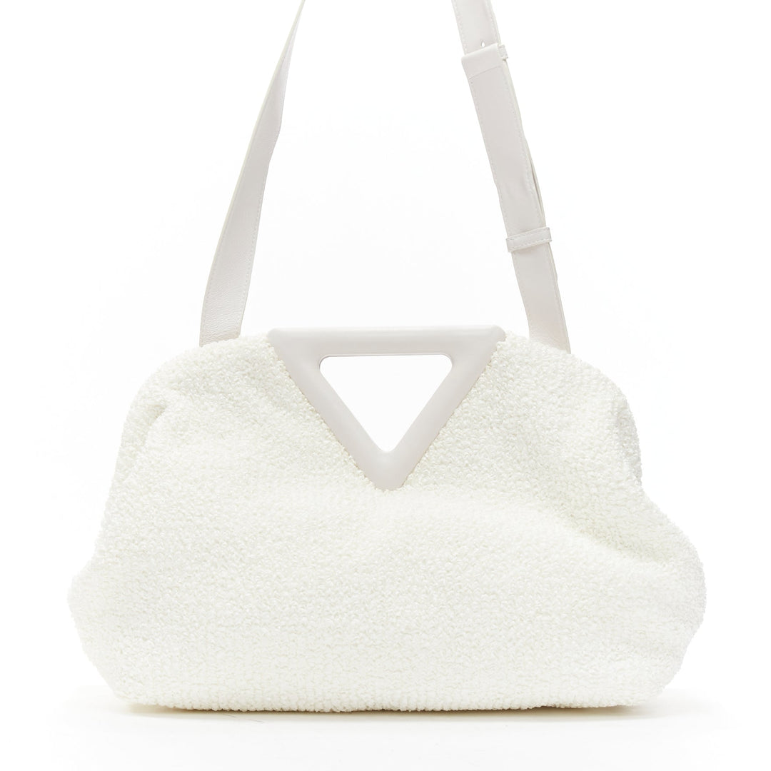 BOTTEGA VENETA Point Triangle white sponge boucle raffia leather shoulder bag