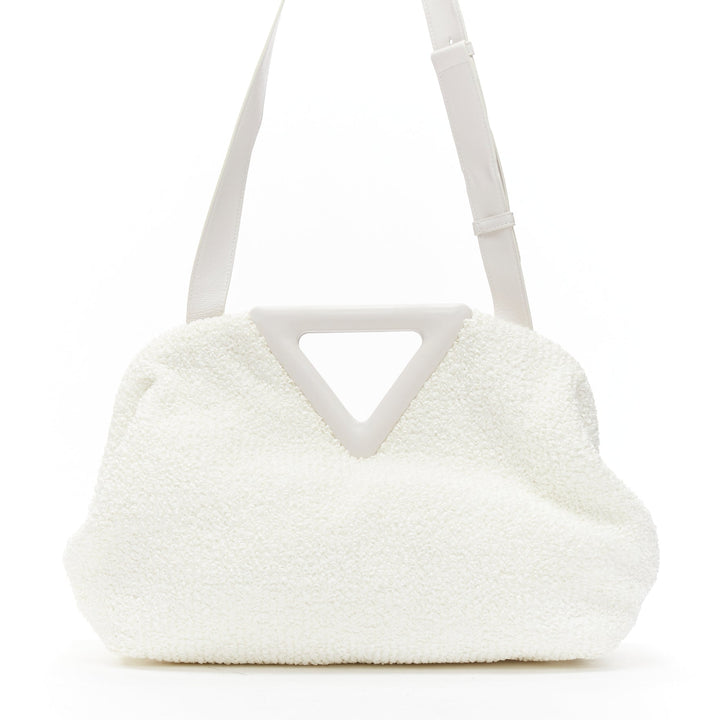 BOTTEGA VENETA Point Triangle white sponge boucle raffia leather shoulder bag