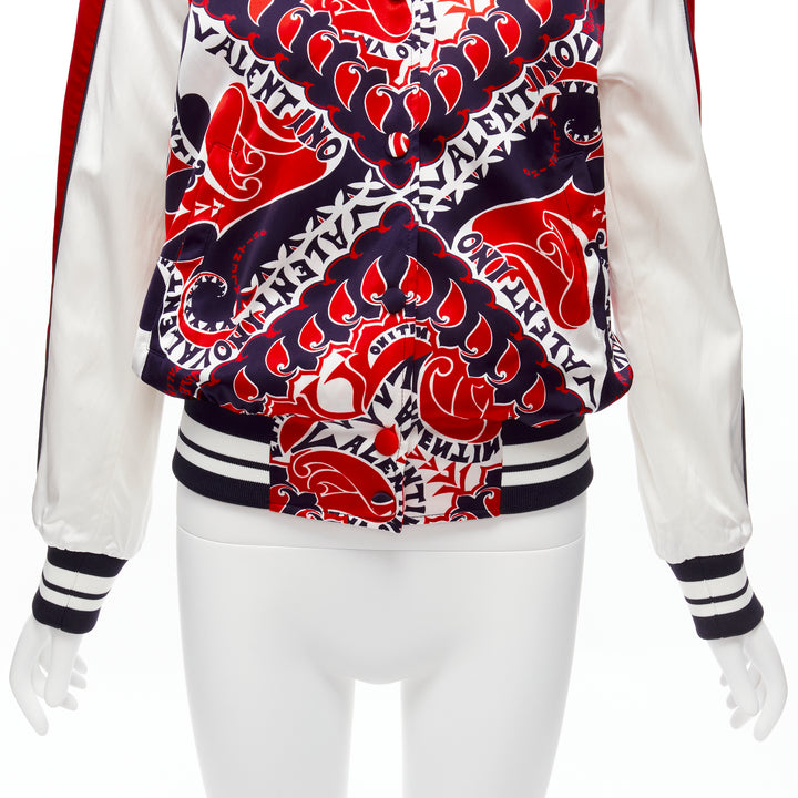 VALENTINO 2022 Manifesto Heart Bandana red blue satin bomber jacket IT40 S