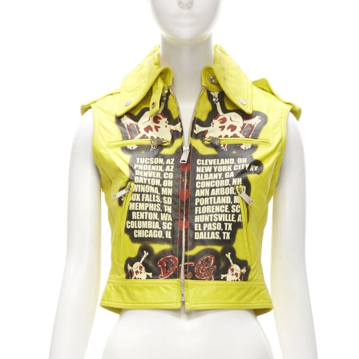 D&G DOLCE GABBANA Vintage 2001 yellow Modern Beauty rock leather biker IT38 XS