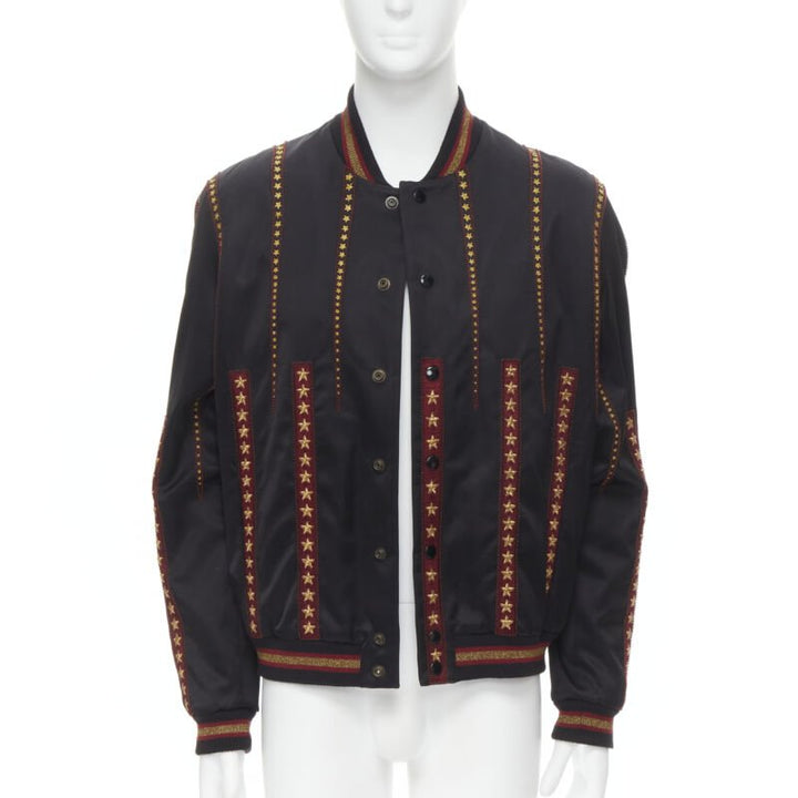 Runway  SAINT LAURENT '18 Teddy satin gold star embellish bomber jacket EU52