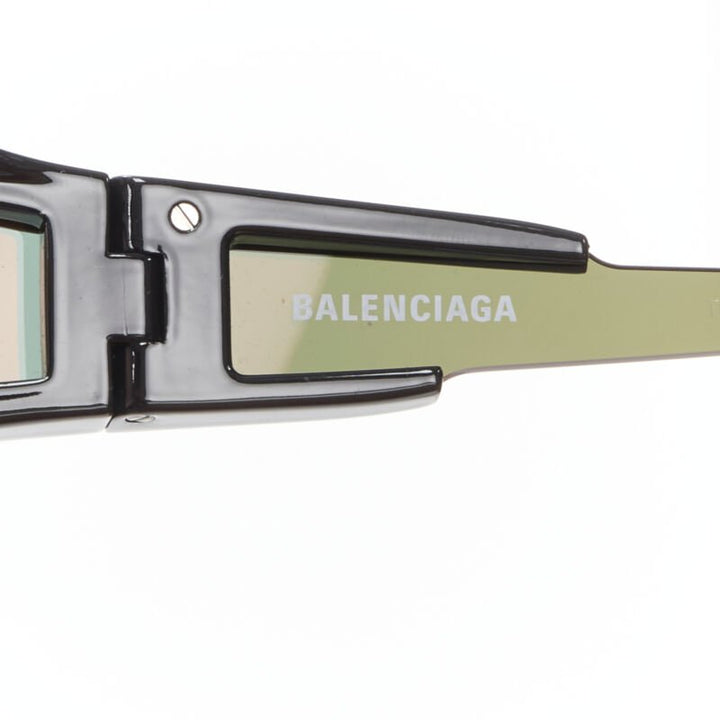 BALENCIAGA DEMNA BB0038S black mirrored orange wrap shield sunglasses