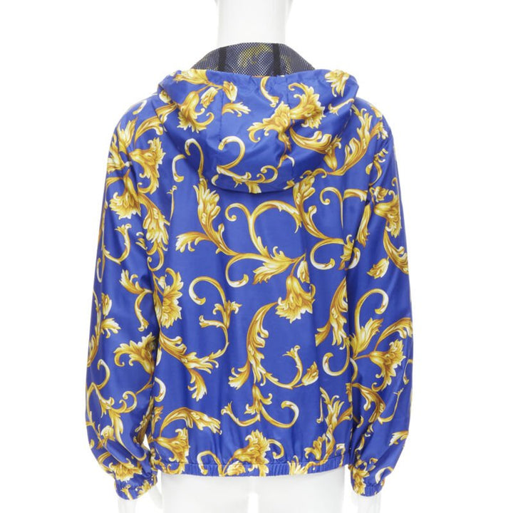 VERSACE blue gold Barocco Istante print nylon windbreaker jacket IT52 XL